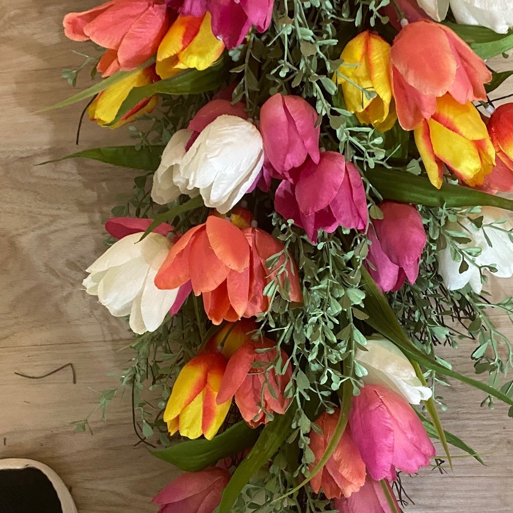 Colorful Floral Door Swag with Ribbon - Picture 3 of 4